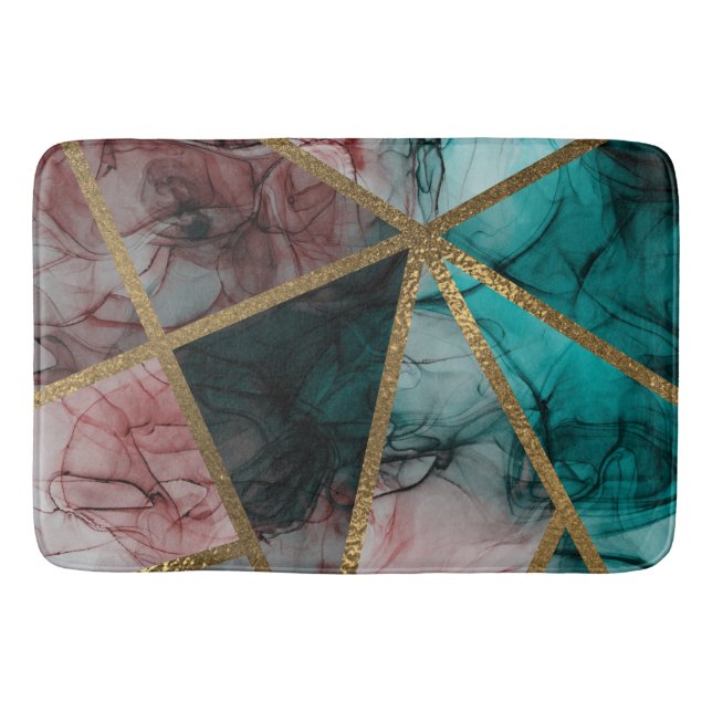 Glam Rust Blush Teal & Gold Chic Modern Glamour Bath Mat (Front)
