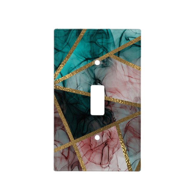 Glam Rust Blush Teal & Gold Chic Modern Glamour Light Switch Cover (Front)