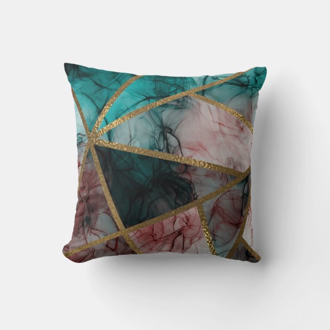Glam Rust Blush Teal & Gold Chic Modern Glamour Throw Pillow (Front)