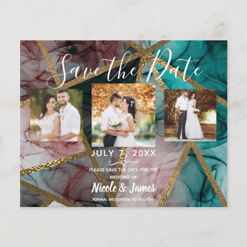 Glam Rust Blush Teal  Gold Chic Modern Save Date