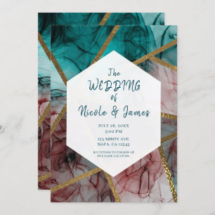 Glam Rust Blush Teal & Gold Chic Modern Wedding Invitation
