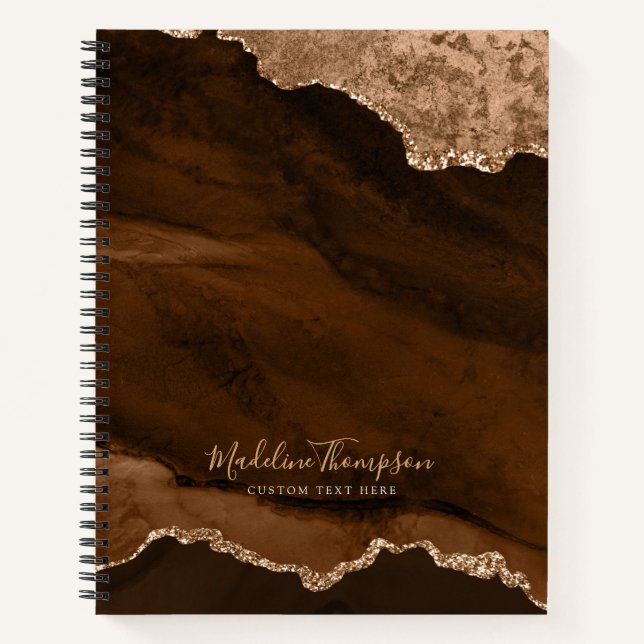 Glam Rust Gold Velvet Agate Geode Script Notebook (Front)