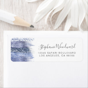 Glam Safari Brush Strokes Blue Return Address Label