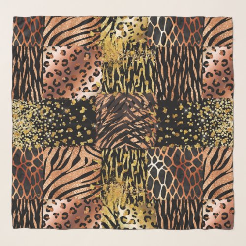 Glam safari rose gold glitter animal print pattern scarf