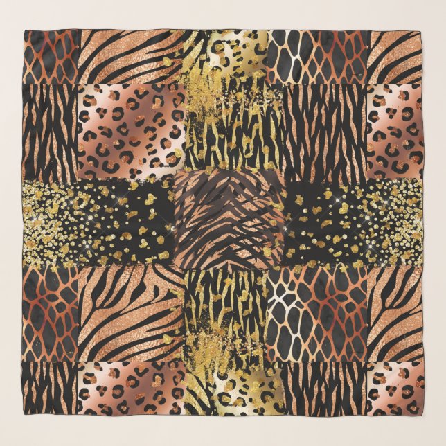 Glam safari rose gold glitter animal print pattern scarf (Front)