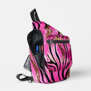Glam Safari Sling Bag - Pink Gold Glitter Stripes