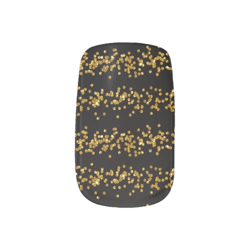 Glam Scattered Gold Glitter Strips and Black Minx Nail Art