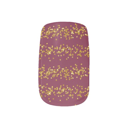 Glam Scattered Gold Glitter Strips and Burgundy Minx Nail Art