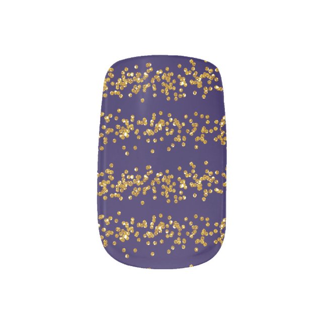 Glam Scattered Gold Glitter Strips and Navy Blue Minx Nail Art (Left Thumb)