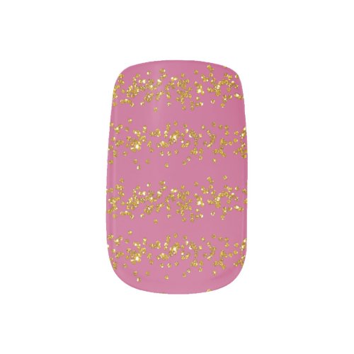Glam Scattered Gold Glitter Strips and Pink Minx Nail Art