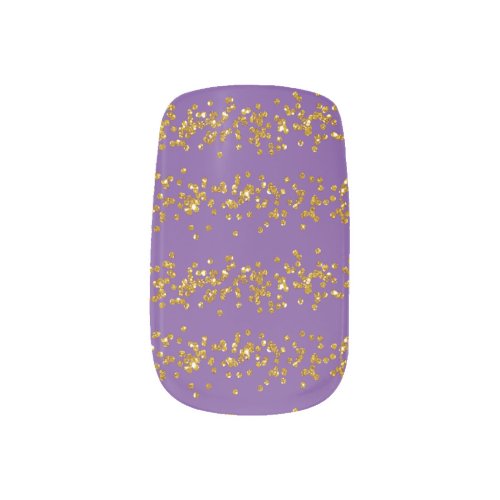 Glam Scattered Gold Glitter Strips and Purple Minx Nail Art