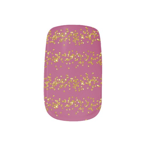 Glam Scattered Gold Glitter Strips and Raspberry Minx Nail Art