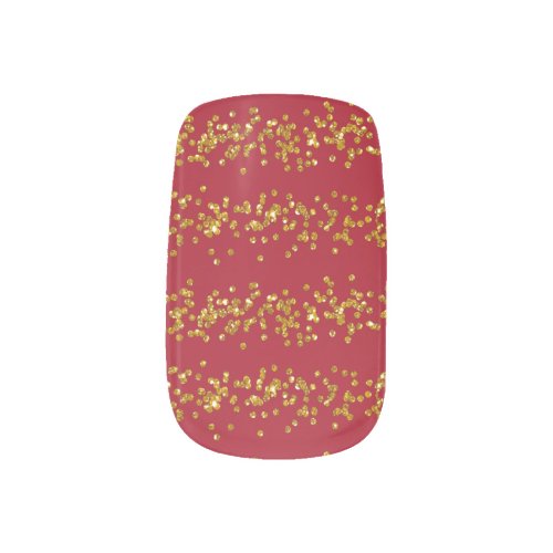 Glam Scattered Gold Glitter Strips and Red Minx Nail Art