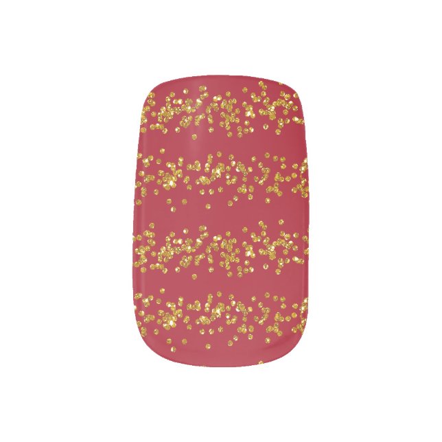 Glam Scattered Gold Glitter Strips and Red Minx Nail Art (Left Thumb)