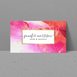 Glam Script Bright Pink Watercolor Faux Gold Dust Business Card