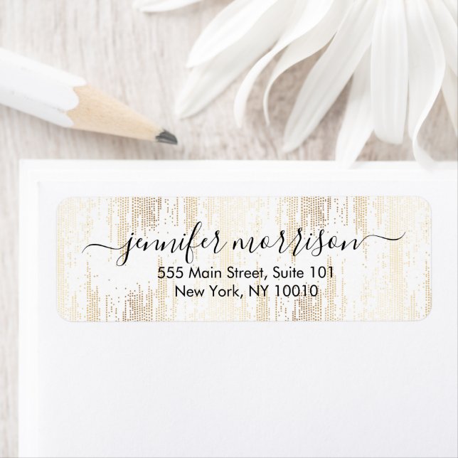 Glam Script Gold Confetti Rain Label (Insitu)