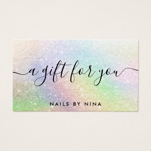 Glam script holographic rainbow glitter gift cards