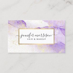 Glam Script Purple Watercolor with Faux Gold Dust Business Card