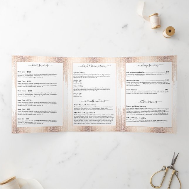Glam Script Rose Gold Confetti Rain Brochure (Inside)