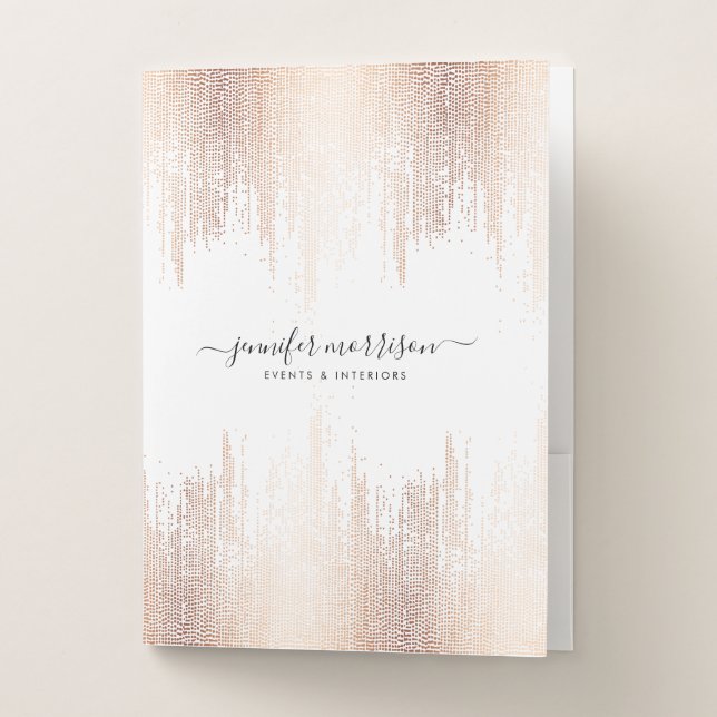 Glam Script Rose Gold Confetti Rain Pocket Folder (Front)