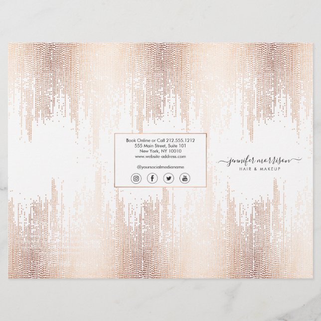 Glam Script Rose Gold Confetti Rain Tri-Fold  Flyer (Front)