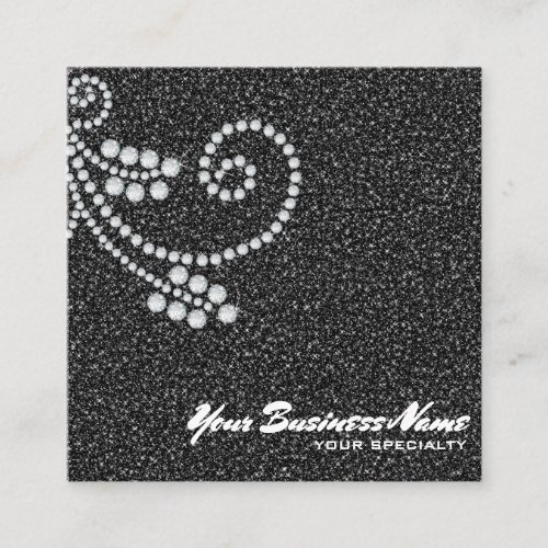  Glam Scroll Diamonds Black Glitter Bling Luxe  Square Business Card