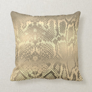Glam Sepia Gold Animal Python Snake Skin Throw Pillow