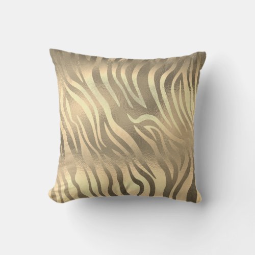 Glam Sepia Gold Animal Zebra Skin Safari Throw Pillow