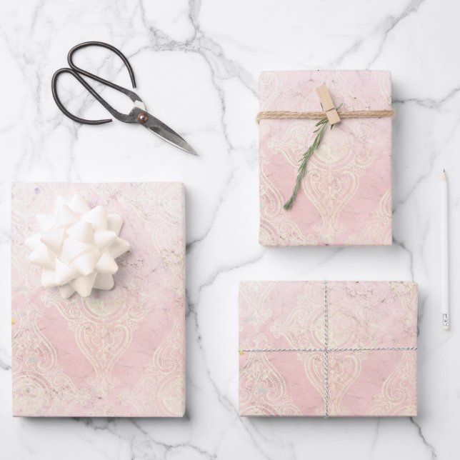 Glam Shabby Chic Pink White Sparkle Elegant  Wrapping Paper Sheets (Front)