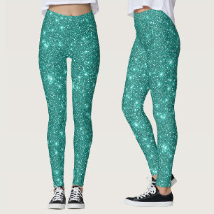 Glam Shimmer Turquoise Aqua Blue Glitz Glitter Leggings