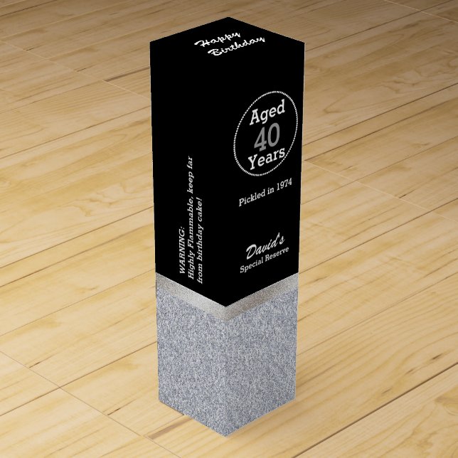 Glam Silver and Black Custom Birthday Wine Box (Front)