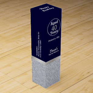 Glam Silver and Navy Blue Custom Birthday Wine Box