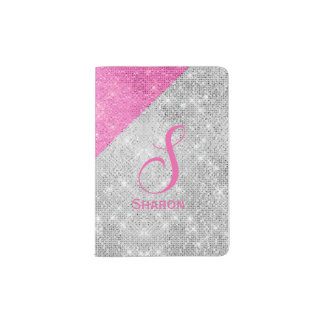Glam Silver and Pink Monogrammed Passport Holder