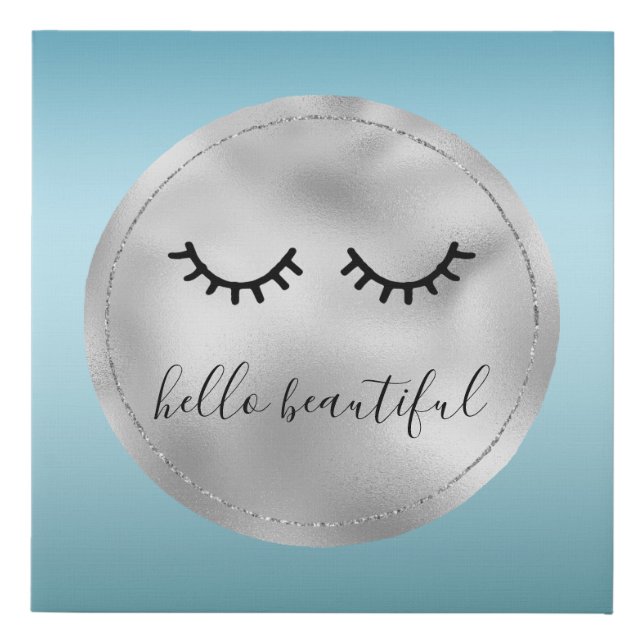 Glam Silver Aqua Black Eyelashes Faux Canvas Print (Front)