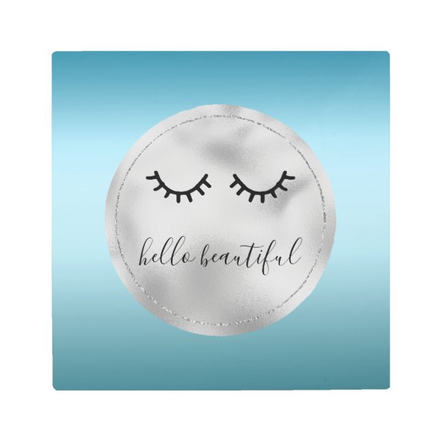 Glam Silver Aqua Black Eyelashes Metal Print (Front)