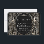 Glam Silver Art Deco Peacocks Save The Date<br><div class="desc">Unique design featuring a mix of old world style faux silver art deco peacocks and bold,  modern graphic approach. Use Customize tool to add your info. You can choose the background color,  too. For matching items,  visit,  please,  my Glam Silver Art Deco Peacocks Collection.</div>