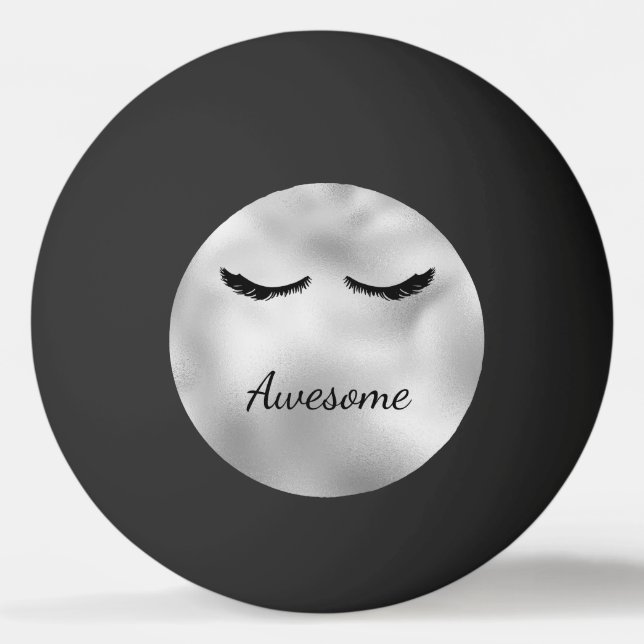 Glam Silver Black Eyelashes Awesome Personalized Ping Pong Ball (Front)