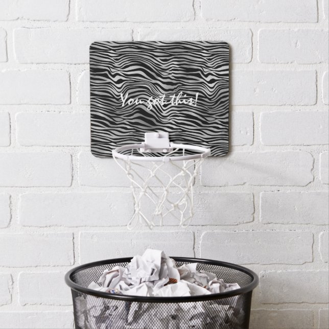 Glam Silver Black Zebra Print Mini Basketball Hoop (In Situ)