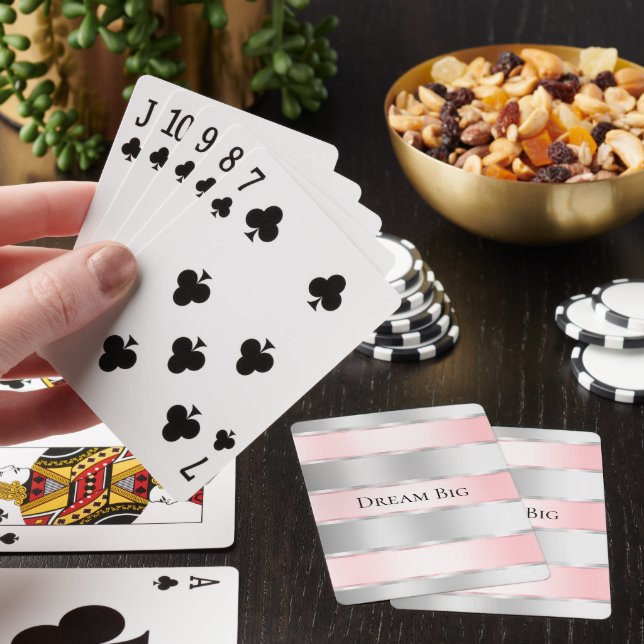 Glam Silver Blush Pink Ribbon  Poker Cards (In Situ)
