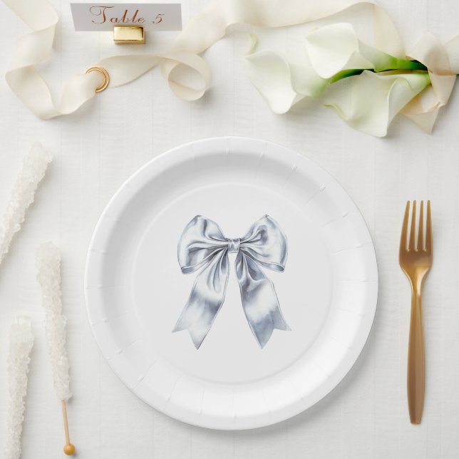Glam Silver Bow Bridal Shower Paper Plates (Wedding)