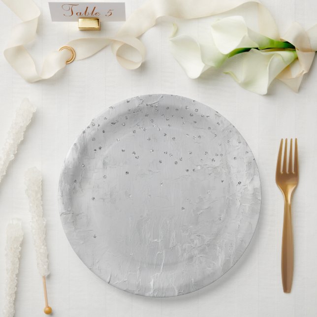 Glam Silver Confetti Paper Plates (Wedding)