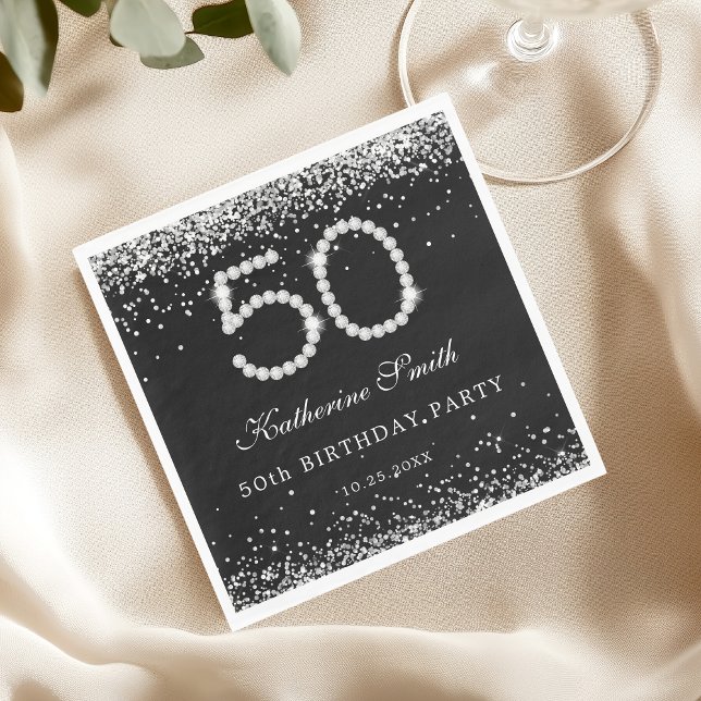 Glam Silver Diamonds 50th Birthday Party  Napkins (Creator Uploaded)