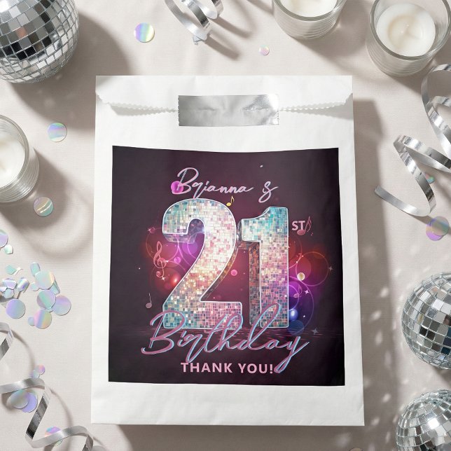 Glam Silver Disco Ball Music Notes 21st Birthday Favor Bag (Creator Uploaded)