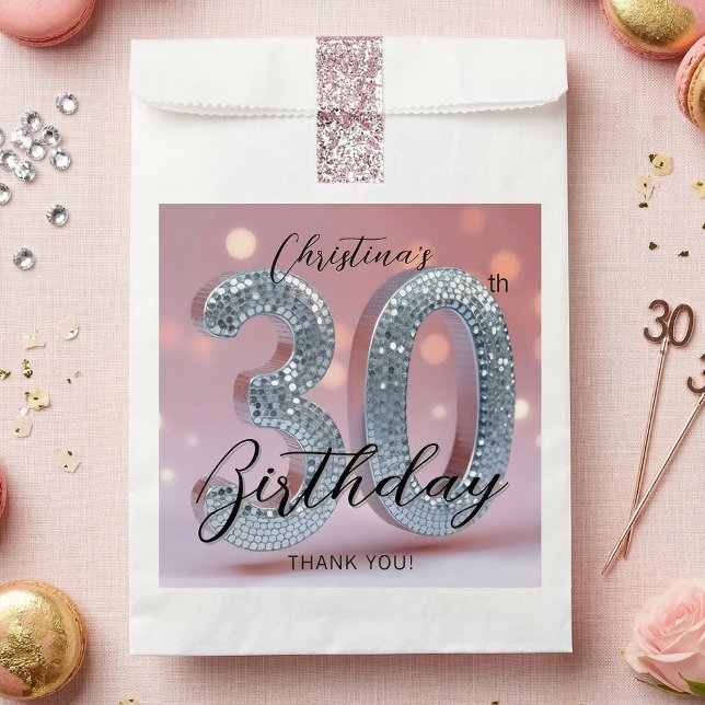 Glam Silver Disco Ball Pink 30th Birthday Favor Bag (Creator Uploaded)