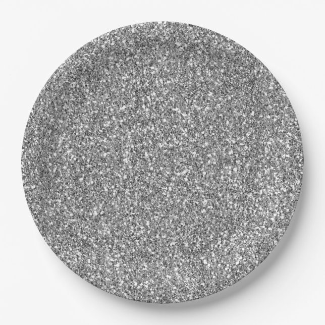 Glam Silver Faux Glitter Paper Plates (Front)