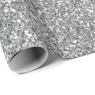 Glam Silver Faux Glitter Wrapping Paper