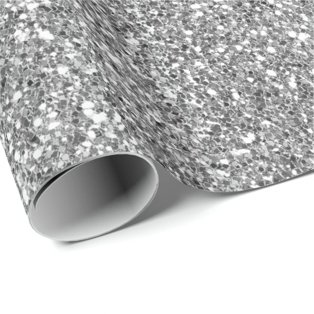 Glam Silver Faux Glitter Wrapping Paper (Roll Corner)