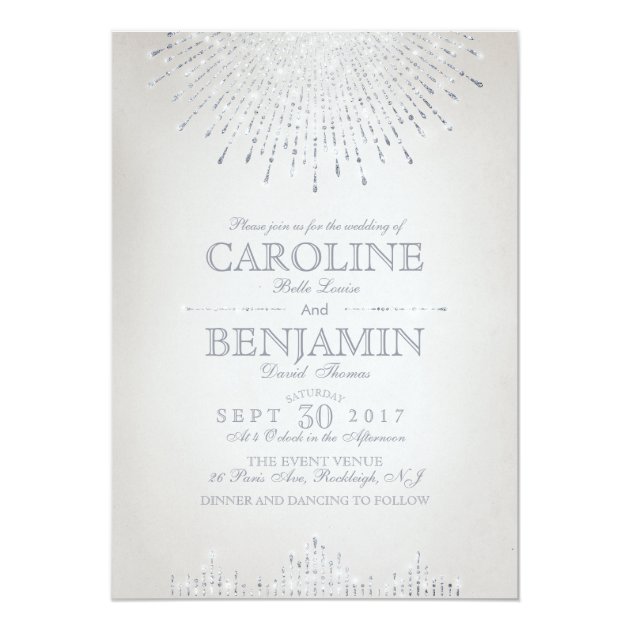 Glam Silver Glitter Art Deco Vintage Wedding Invitation