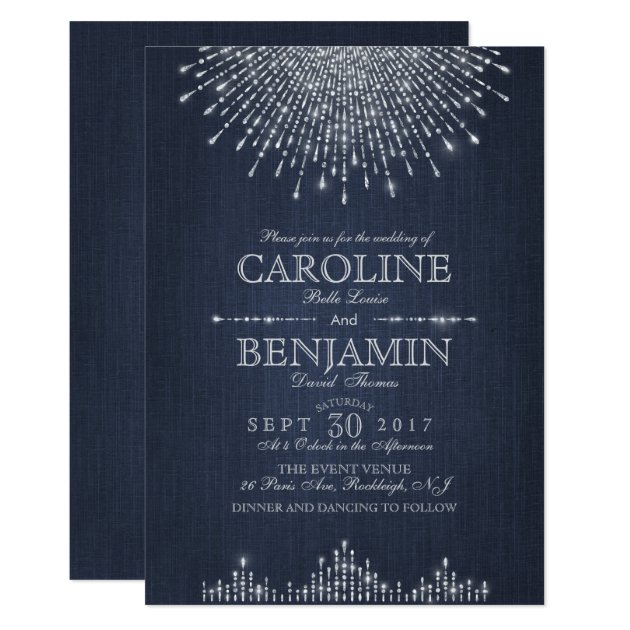 Glam Silver Glitter Art Deco Vintage Wedding Invitation