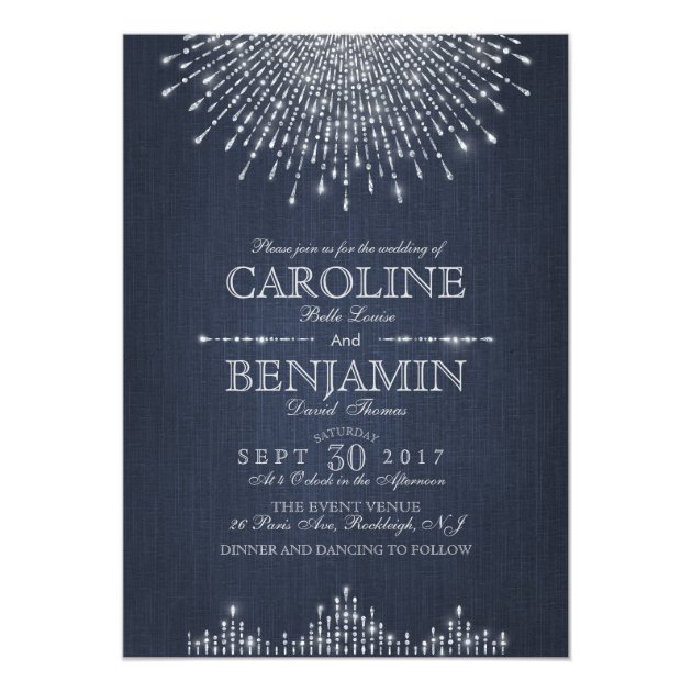 Glam Silver Glitter Art Deco Vintage Wedding Invitation